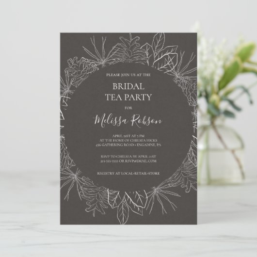Rustic Winter Charcoal Bridal Tea Party Kaart (Staand voorkant)