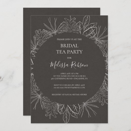 Rustic Winter Charcoal Bridal Tea Party Kaart (Voorkant / Achterkant)