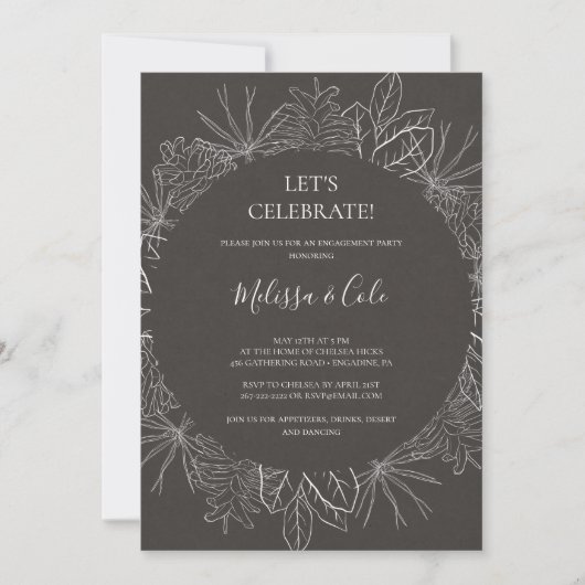 Rustic Winter Charcoal Let's Celebrate Invitation Kaart (Voorkant)