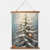 Rustic Winter Christmas Tree Snowy Red Birds  Hangend Wandkleed (Voorkant)