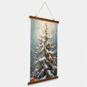 Rustic Winter Christmas Tree Snowy Red Birds  Hangend Wandkleed (Gebogen)