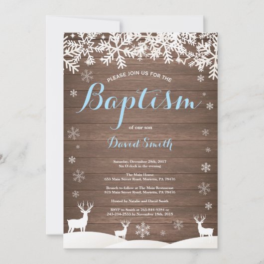 Rustic Winter Deer Boy Baptism Kaart (Voorkant)
