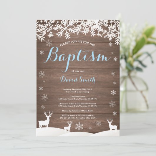 Rustic Winter Deer Boy Baptism Kaart (Staand voorkant)