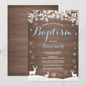 Rustic Winter Deer Boy Baptism Kaart (Voorkant / Achterkant)