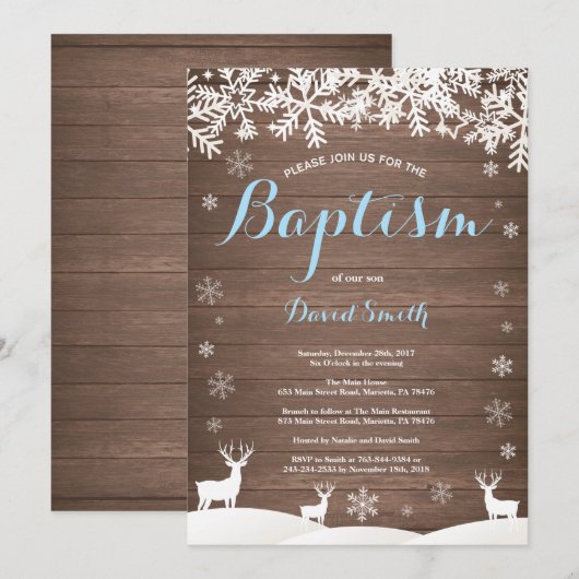 Rustic Winter Deer Boy Baptism Kaart (Voorkant / Achterkant)