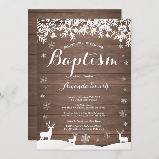 Rustic Winter Deer Doop Uitnodiging (Voorkant / Achterkant)