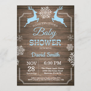 Rustic Winter Deer Snowflake Boy Baby shower Kaart