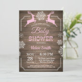 Rustic Winter Deer Snowflake Girl Baby shower Kaart (Staand voorkant)