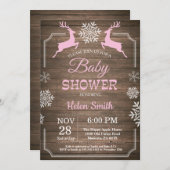 Rustic Winter Deer Snowflake Girl Baby shower Kaart (Voorkant / Achterkant)
