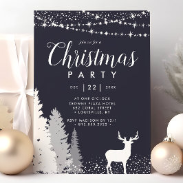 Rustic Winter Deer Woodland Blue Kerstparty Kaart