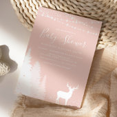 Rustic Winter Deer Woodland Blush Pink Baby shower Kaart
