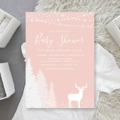 Rustic Winter Deer Woodland Blush Pink Baby shower Kaart