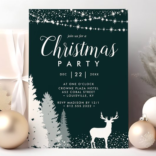 Rustic Winter Deer Woodland Green Kerstparty Kaart