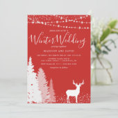 Rustic Winter Deer Woodland Red Wedding Kaart (Staand voorkant)