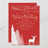 Rustic Winter Deer Woodland Red Wedding Kaart (Voorkant / Achterkant)