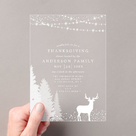 Rustic Winter Deer Woodland Thanksgiving Dinner Acryl Uitnodigingen (Insitu (Draagbaar))