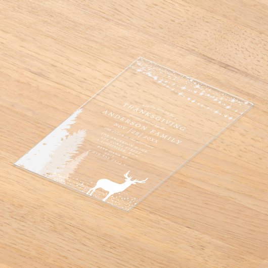 Rustic Winter Deer Woodland Thanksgiving Dinner Acryl Uitnodigingen (Laagn)