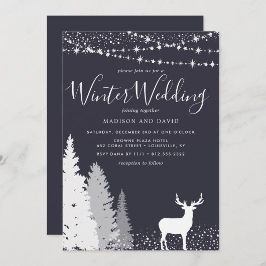Rustic Winter Deer Woodland Wedding Kaart (Voorkant / Achterkant)