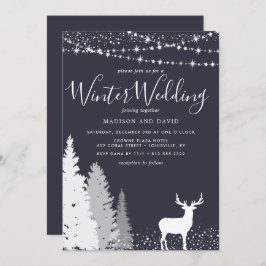 Rustic Winter Deer Woodland Wedding Kaart