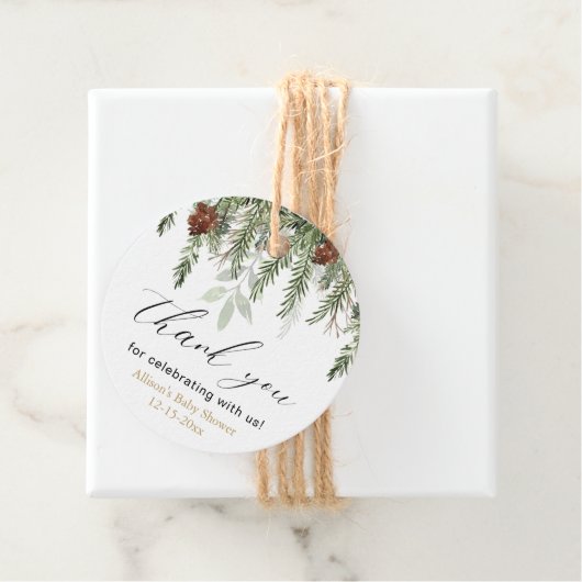 Rustic winter dennenbomen babyshower bedankt bedankjes labels (In situ)