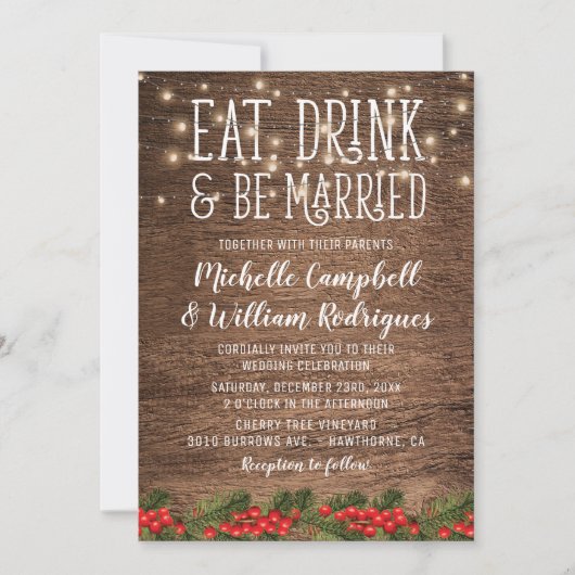 Rustic Winter Eat Drink en huwelijkshuwelijk Kaart (Voorkant)