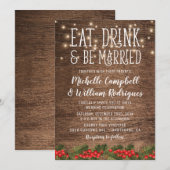 Rustic Winter Eet, Drink en Trouw Bruiloft Kaart (Voorkant / Achterkant)