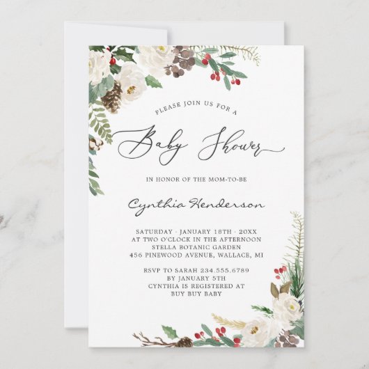 Rustic Winter Eucalyptus Floral Baby shower Kaart (Voorkant)