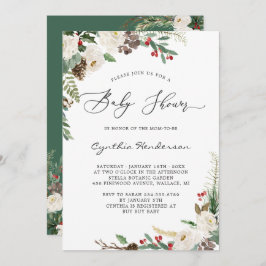 Rustic Winter Eucalyptus Floral Baby shower Kaart