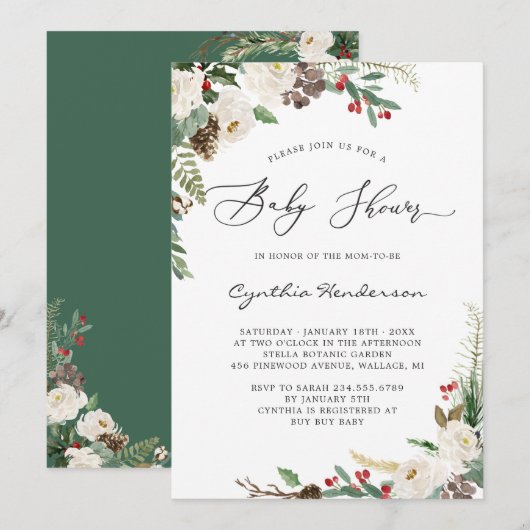 Rustic Winter Eucalyptus Floral Baby shower Kaart (Voorkant / Achterkant)