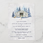 Rustic Winter Evergreen Barn Wedding Folie Uitnodiging (Voorkant)
