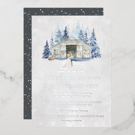 Rustic Winter Evergreen Barn Wedding Folie Uitnodiging