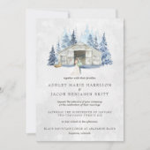 Rustic Winter Evergreen Barn Wedding Kaart (Voorkant)