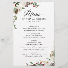 Rustic Winter Floral Berries Wedding Dinner Menu