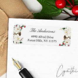 Rustic Winter Floral Berry Holiday Return Address Etiket