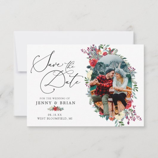 Rustic Winter Floral | De foto bewaart de Datum Save The Date (Voorkant)