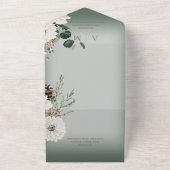 Rustic Winter Floral Green Dinner All In One Uitnodiging (Buitenkant)