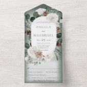 Rustic Winter Floral Green Dinner All In One Uitnodiging (Binnen)