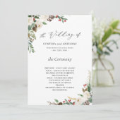 Rustic Winter Floral Holly Berries Wedding Programmakaart (Staand voorkant)