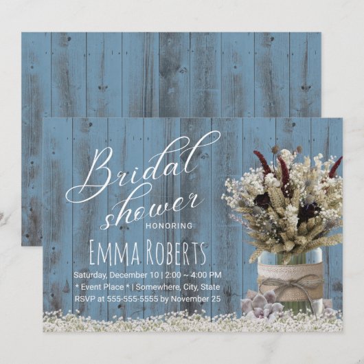 Rustic Winter Floral Jar Dusty Blue Vrijgezellenfe Kaart (Voorkant / Achterkant)