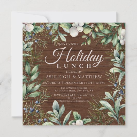 Rustic Winter Floral Kerstfeestdag Kaart (Voorkant)