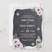 Rustic Winter Floral Lantern Chalkboard Wedding Kaart (Voorkant)