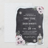 Rustic Winter Floral Lantern Chalkboard Wedding Kaart (Voorkant / Achterkant)