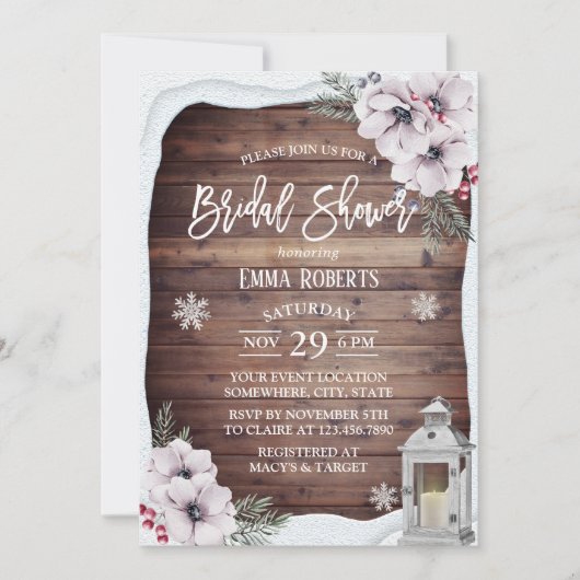 Rustic Winter Floral  Lantern Vrijgezellenfeest Kaart (Voorkant)
