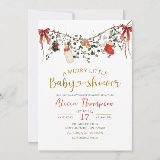 Rustic Winter Floral Merry Little Baby Shower Kaart (Voorkant)