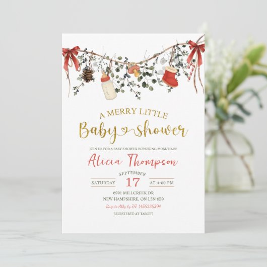 Rustic Winter Floral Merry Little Baby Shower Kaart (Staand voorkant)