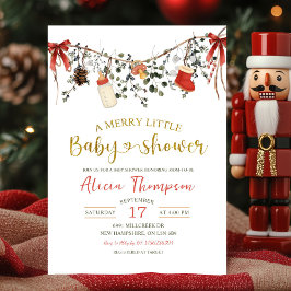 Rustic Winter Floral Merry Little Baby Shower Kaart
