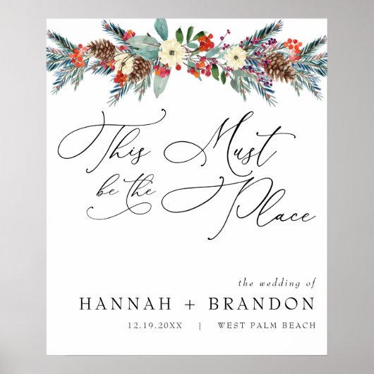 Rustic Winter Floral | Modern Weddenschap Welkom Poster (Voorkant)