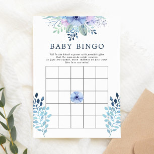 Rustic Winter Floral Navy Baby Bingo Kaart