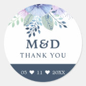 Rustic Winter Floral Navy Dank je huwelijk Ronde Sticker (Voorkant)