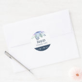 Rustic Winter Floral Navy Dank je huwelijk Ronde Sticker (Envelop)